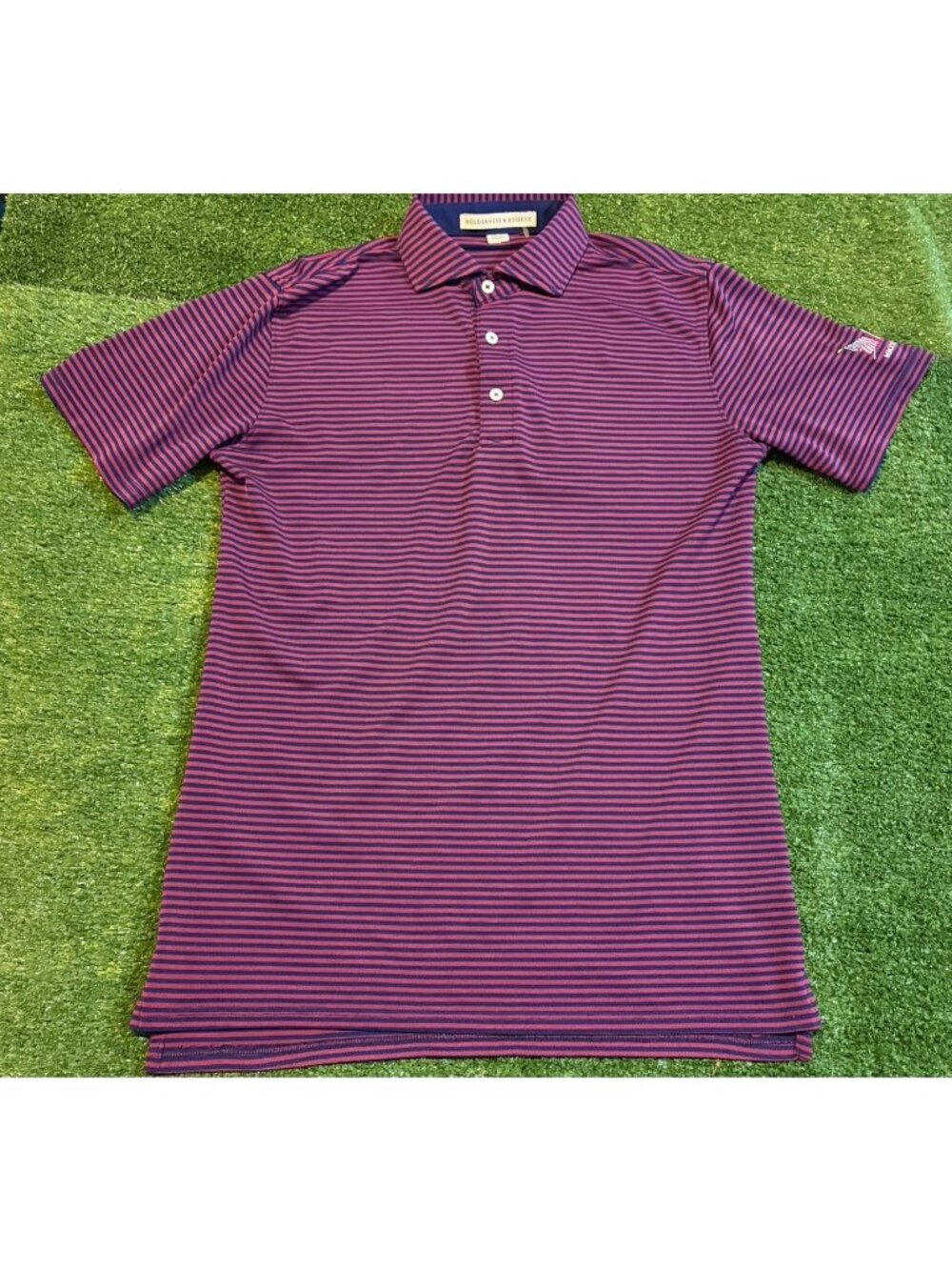 Holderness & Bourne polo mens small blue red lightweight breathable golf striped